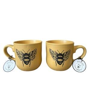 Heartland Hive QUEEN BEE Mug Set of 2 Large Yellow Speckled 16oz NEW